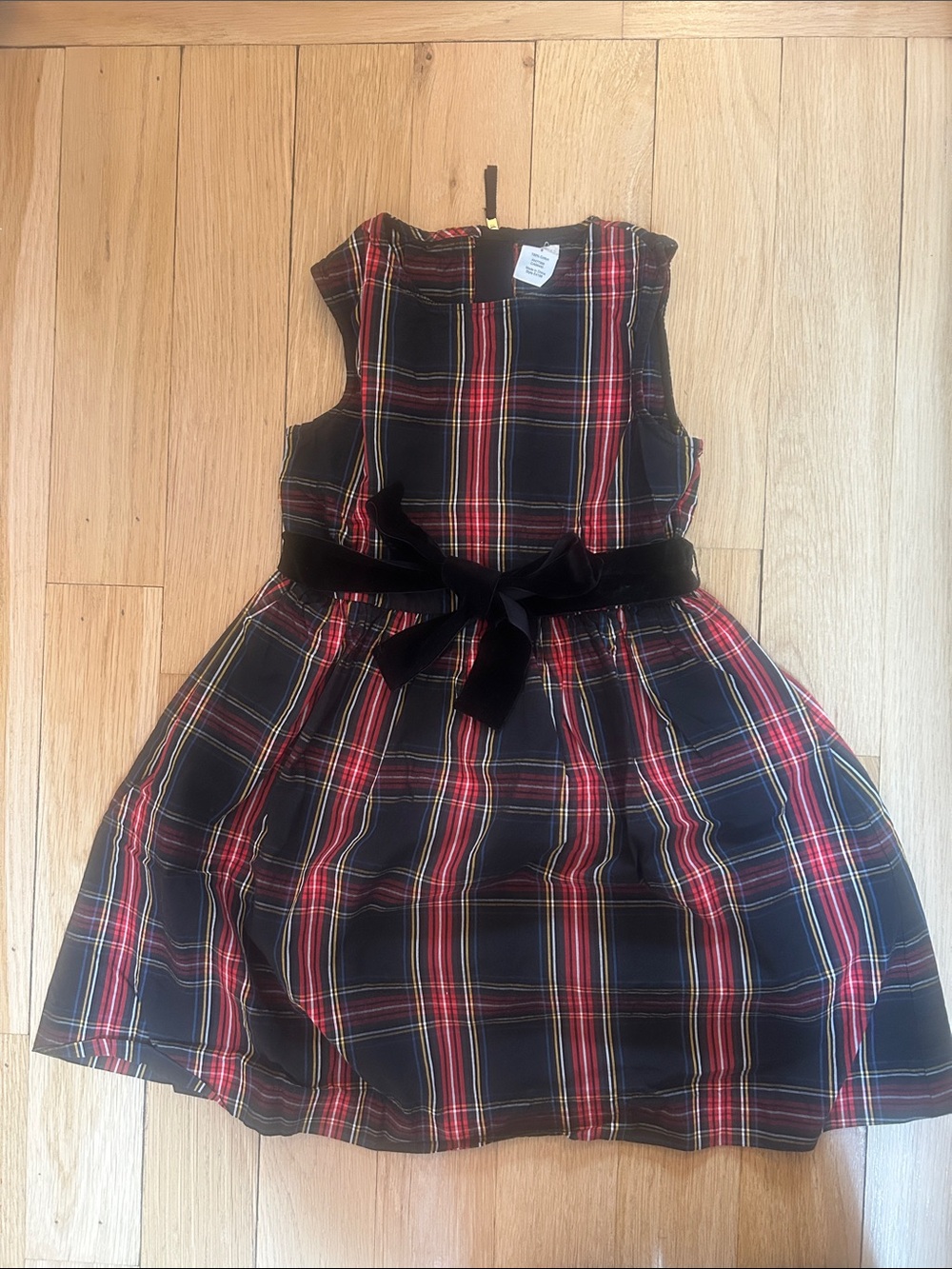Crewcuts Red & Navy Plaid Velvet-Bow Holiday Dress